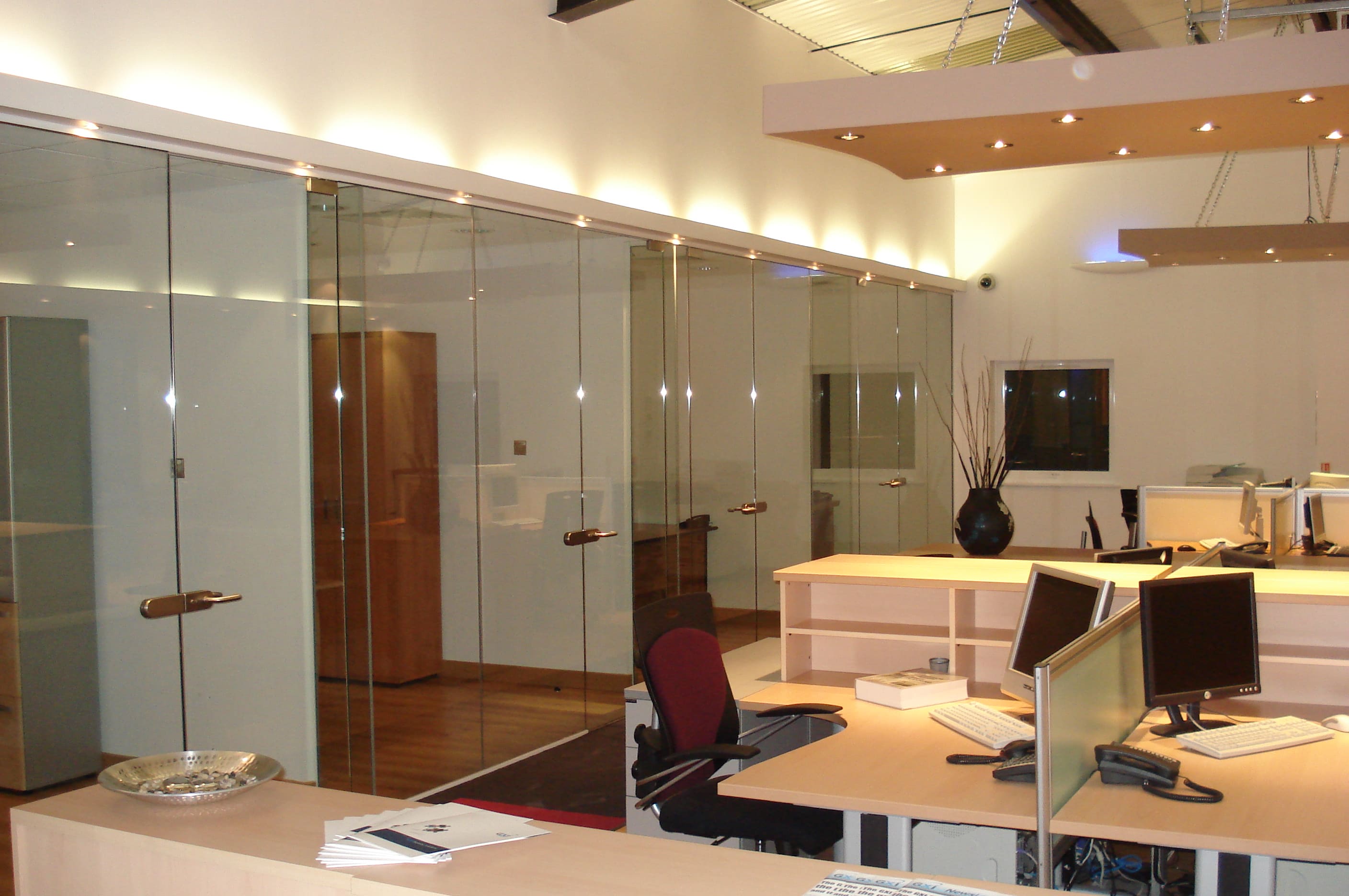Designer office space with glass doors Designer office space with glass doors