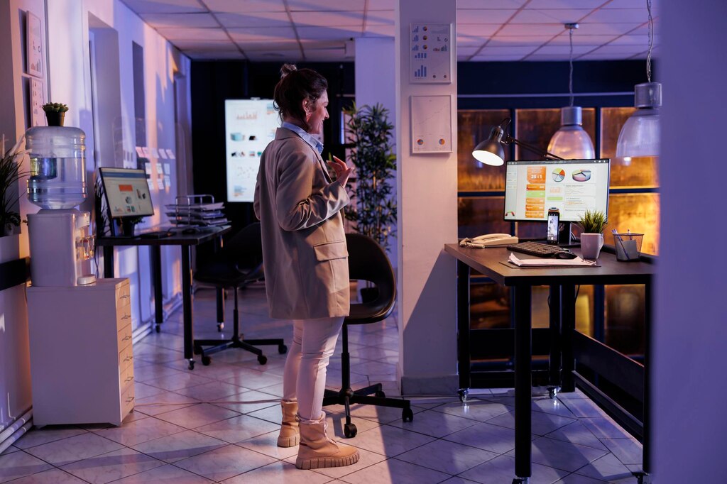 Joyful businesswoman talking with remote friend online videocall