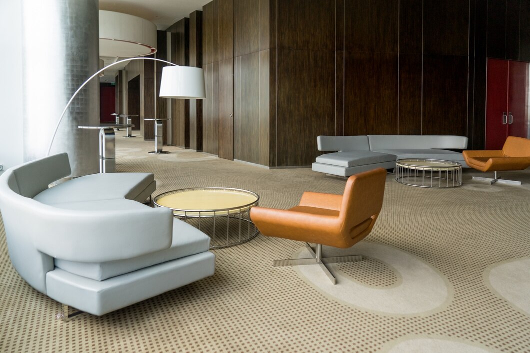Modern hotel lobby with hallway office lounge room