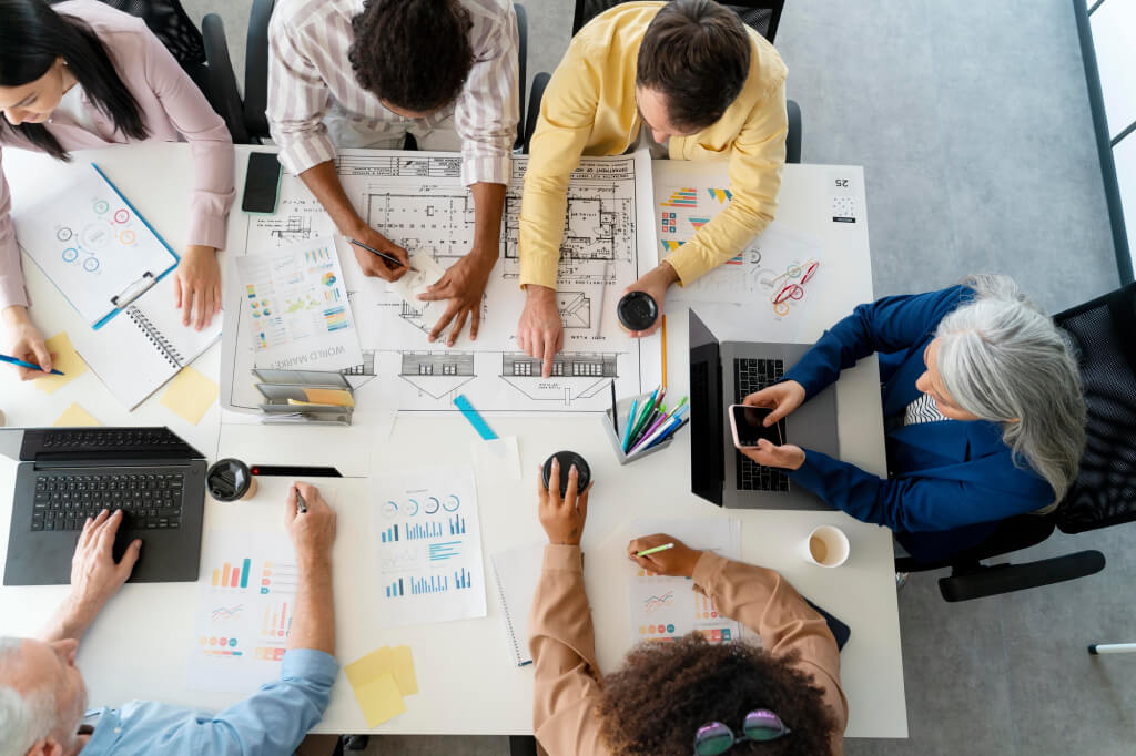 People working as team company